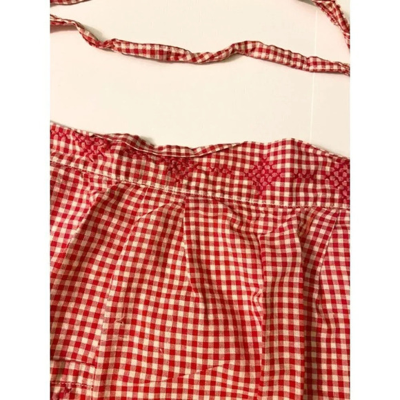 Vintage Red and White Pattern Half Apron One Pocket 18  Inch Long Tie Back - Picture 8 of 12